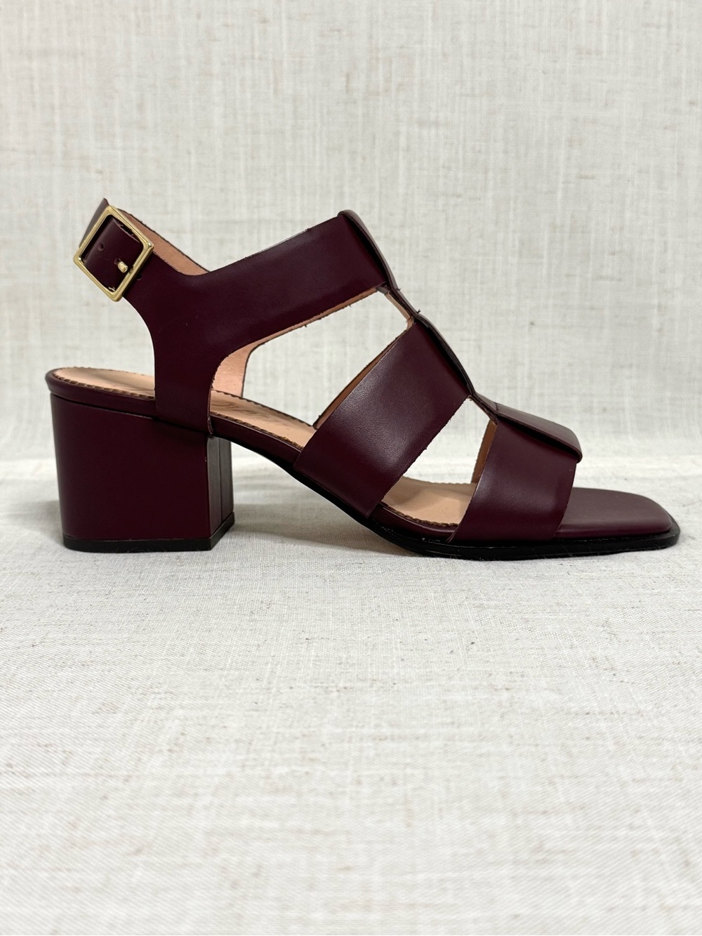 J.Crew Dylan Fisherman Block Heel Sandals Burgundy Leather Size 8.5